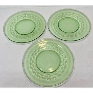 Hex Optic/Honeycomb Vintage 3 Uranium Depression Glass Plates 8"